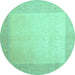 Round Machine Washable Abstract Turquoise Contemporary Area Rugs, wshcon289turq