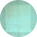 Round Abstract Light Blue Contemporary Rug, con289lblu