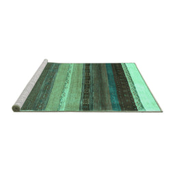 Sideview of Machine Washable Abstract Turquoise Contemporary Area Rugs, wshcon2900turq