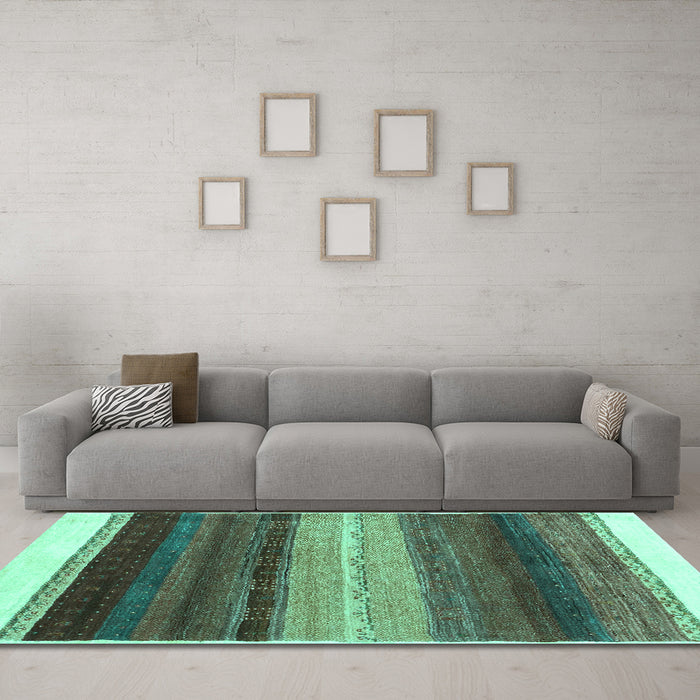 Machine Washable Abstract Turquoise Contemporary Area Rugs in a Living Room,, wshcon2900turq