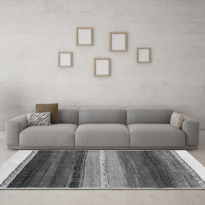 Machine Washable Abstract Gray Contemporary Rug in a Living Room,, wshcon2900gry