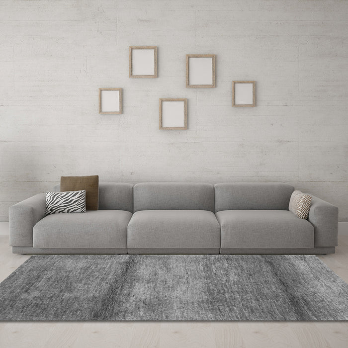 Machine Washable Abstract Gray Contemporary Rug in a Living Room,, wshcon2901gry