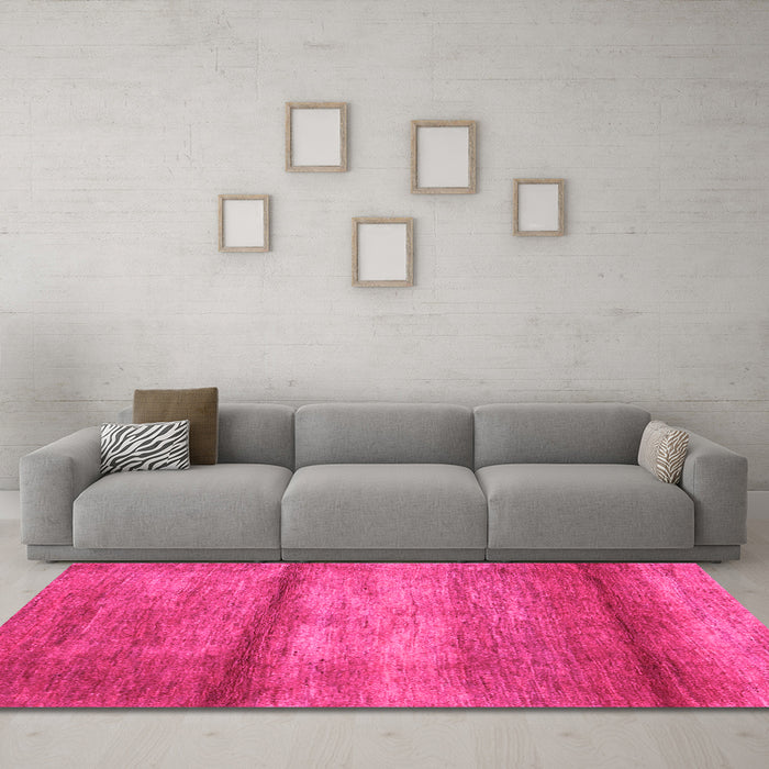 Machine Washable Abstract Pink Contemporary Rug in a Living Room, wshcon2901pnk