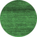 Round Machine Washable Abstract Emerald Green Contemporary Area Rugs, wshcon2902emgrn