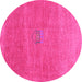 Round Machine Washable Abstract Pink Contemporary Rug, wshcon2903pnk