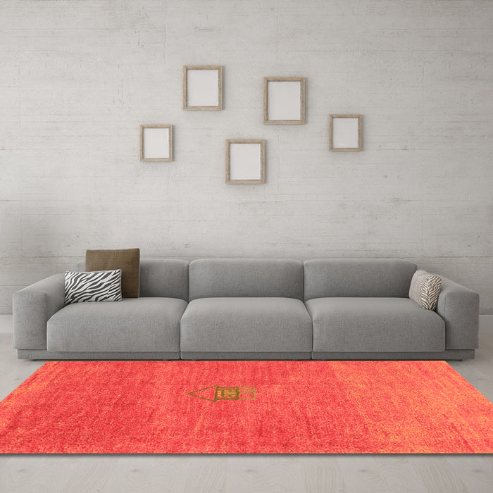 Machine Washable Abstract Orange Contemporary Area Rugs in a Living Room, wshcon2903org