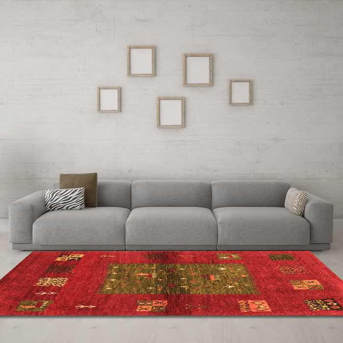 Machine Washable Abstract Orange Contemporary Area Rugs in a Living Room, wshcon2904org