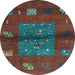 Round Abstract Light Blue Contemporary Rug, con2904lblu