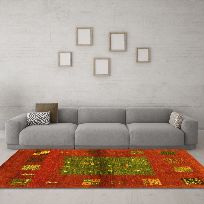 Machine Washable Abstract Yellow Contemporary Rug in a Living Room, wshcon2904yw
