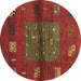 Round Abstract Brown Contemporary Rug, con2904brn