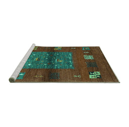 Sideview of Machine Washable Abstract Turquoise Contemporary Area Rugs, wshcon2904turq