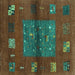 Square Machine Washable Abstract Turquoise Contemporary Area Rugs, wshcon2904turq