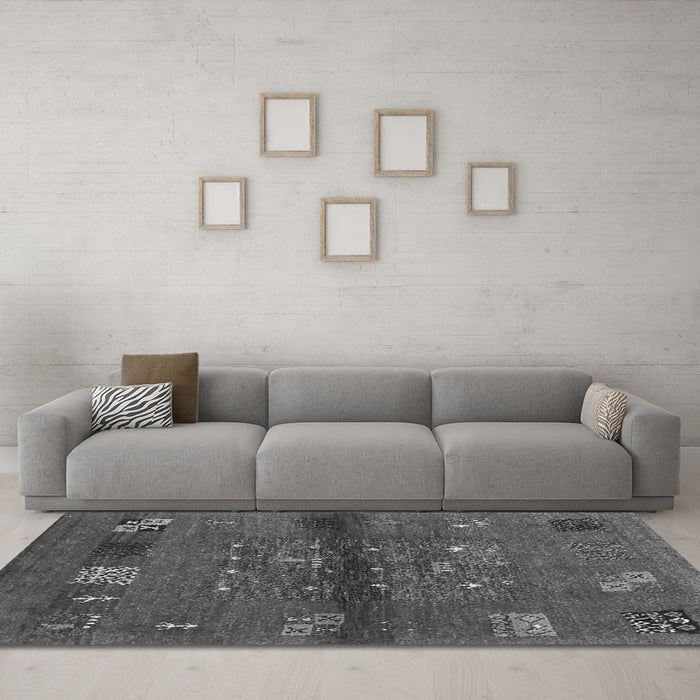 Machine Washable Abstract Gray Contemporary Rug in a Living Room,, wshcon2904gry
