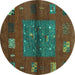 Round Machine Washable Abstract Turquoise Contemporary Area Rugs, wshcon2904turq