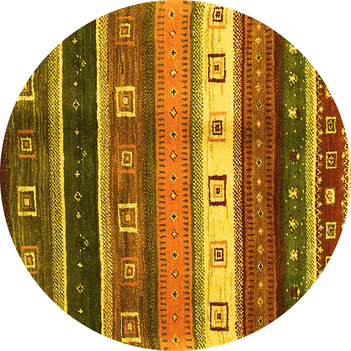 Round Machine Washable Abstract Yellow Contemporary Rug, wshcon2905yw