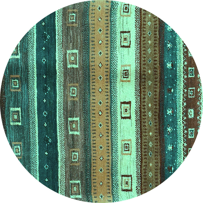 Round Machine Washable Abstract Turquoise Contemporary Area Rugs, wshcon2905turq