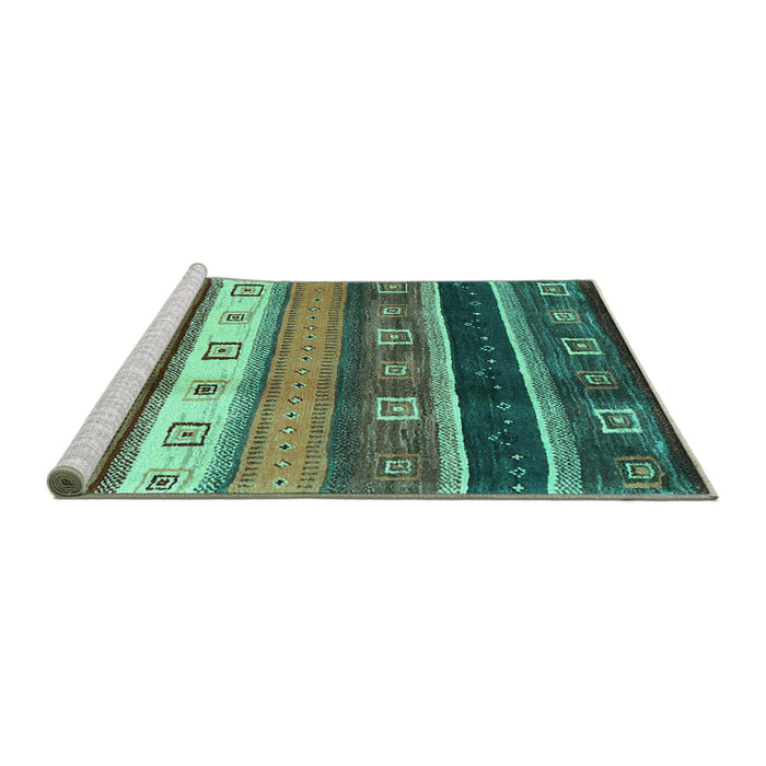 Sideview of Machine Washable Abstract Turquoise Contemporary Area Rugs, wshcon2905turq