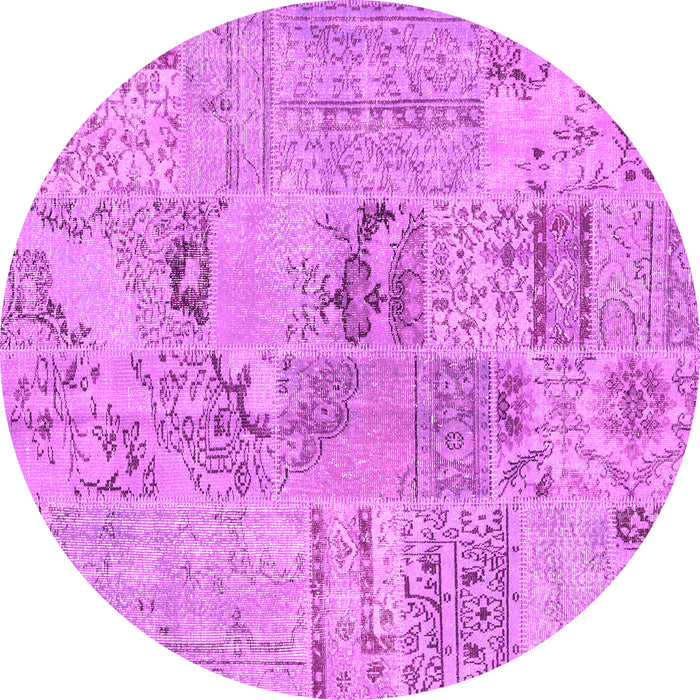 Round Machine Washable Patchwork Pink Transitional Rug, wshcon2906pnk