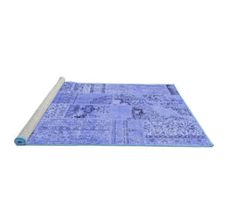 Sideview of Machine Washable Patchwork Blue Transitional Rug, wshcon2906blu