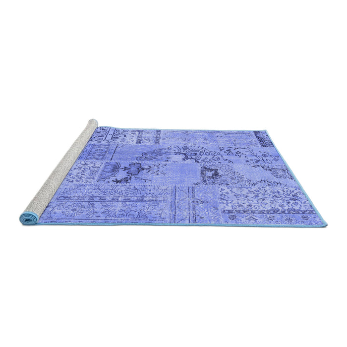 Sideview of Machine Washable Patchwork Blue Transitional Rug, wshcon2906blu