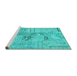 Sideview of Machine Washable Patchwork Turquoise Transitional Area Rugs, wshcon2906turq