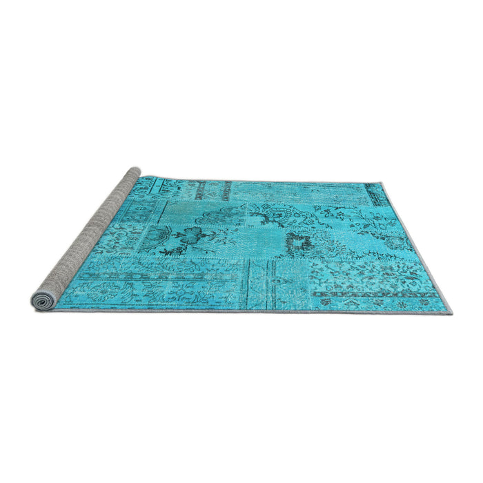 Sideview of Machine Washable Patchwork Light Blue Transitional Rug, wshcon2906lblu