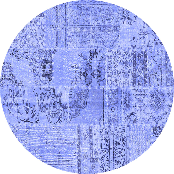Round Patchwork Blue Transitional Rug, con2906blu