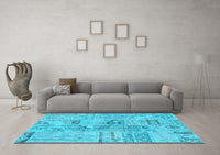 Machine Washable Patchwork Light Blue Transitional Rug, wshcon2906lblu