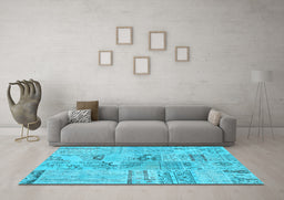 Machine Washable Patchwork Light Blue Transitional Rug in a Living Room, wshcon2906lblu