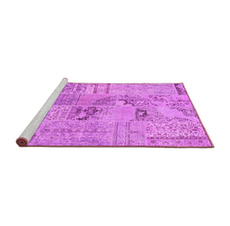 Sideview of Machine Washable Patchwork Pink Transitional Rug, wshcon2906pnk