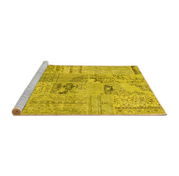 Sideview of Machine Washable Patchwork Yellow Transitional Rug, wshcon2906yw
