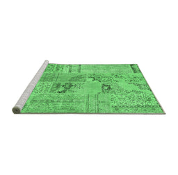 Sideview of Machine Washable Patchwork Emerald Green Transitional Area Rugs, wshcon2906emgrn