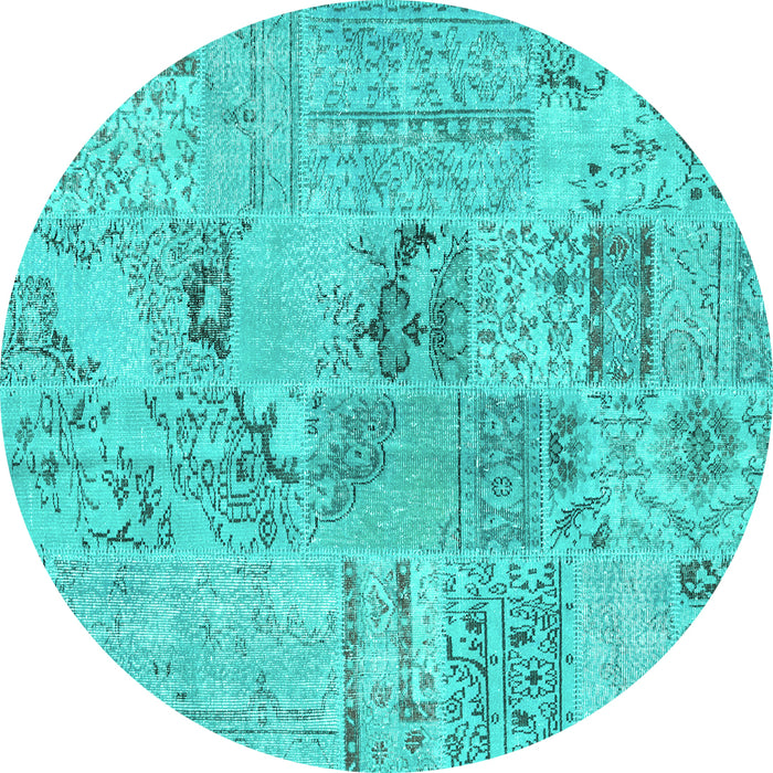 Round Patchwork Turquoise Transitional Rug, con2906turq