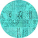 Round Patchwork Turquoise Transitional Rug, con2906turq