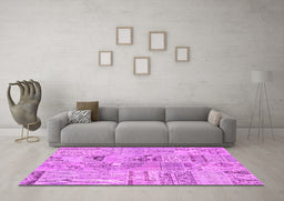 Machine Washable Patchwork Pink Transitional Rug in a Living Room, wshcon2906pnk