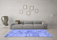 Machine Washable Patchwork Blue Transitional Rug, wshcon2906blu