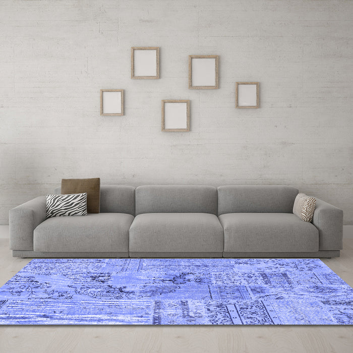 Machine Washable Patchwork Blue Transitional Rug in a Living Room, wshcon2906blu