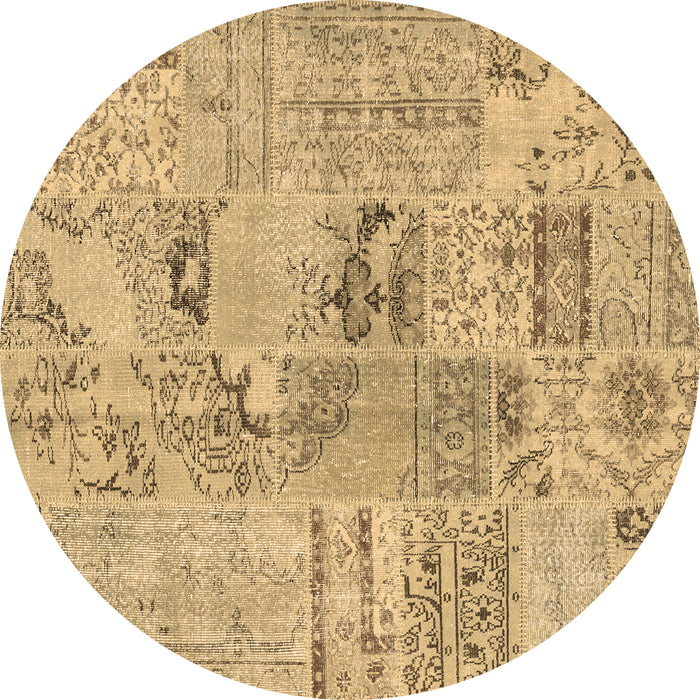 Round Machine Washable Patchwork Brown Transitional Rug, wshcon2906brn