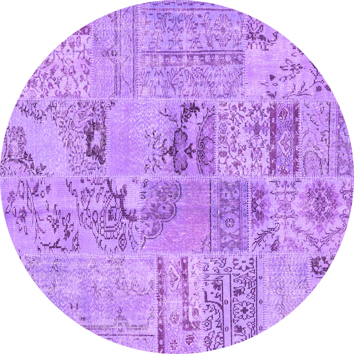 Round Patchwork Purple Transitional Rug, con2906pur