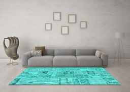 Machine Washable Patchwork Turquoise Transitional Area Rugs in a Living Room,, wshcon2906turq