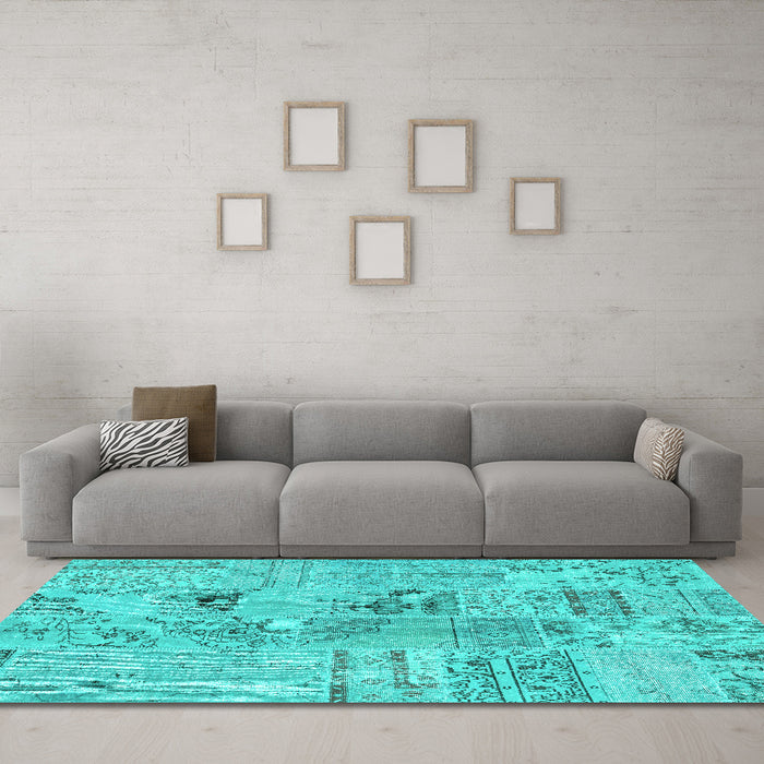 Machine Washable Patchwork Turquoise Transitional Area Rugs in a Living Room,, wshcon2906turq