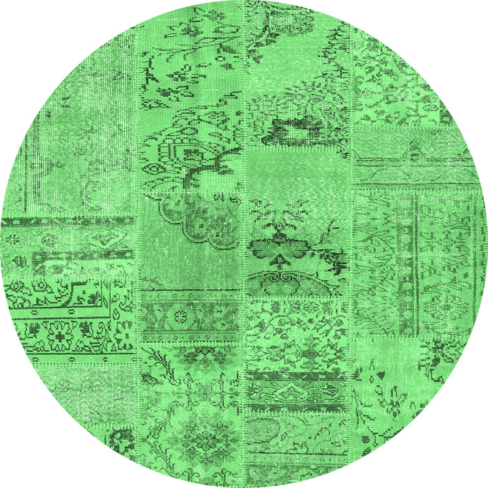 Round Machine Washable Patchwork Emerald Green Transitional Area Rugs, wshcon2906emgrn