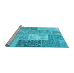 Sideview of Machine Washable Patchwork Light Blue Transitional Rug, wshcon2907lblu