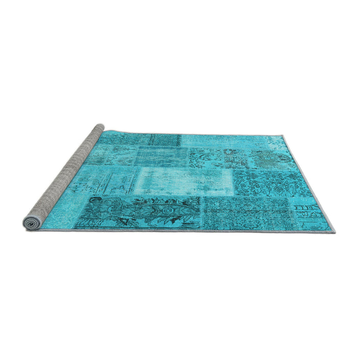 Sideview of Machine Washable Patchwork Light Blue Transitional Rug, wshcon2907lblu