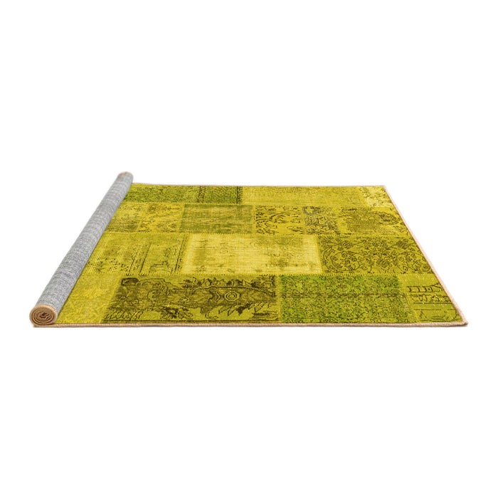 Sideview of Machine Washable Patchwork Yellow Transitional Rug, wshcon2907yw
