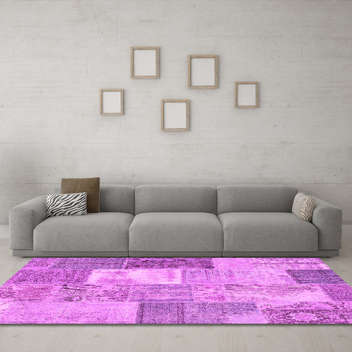 Machine Washable Patchwork Pink Transitional Rug in a Living Room, wshcon2907pnk