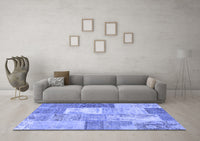 Machine Washable Patchwork Blue Transitional Rug, wshcon2907blu