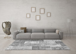 Machine Washable Patchwork Gray Transitional Rug in a Living Room,, wshcon2907gry