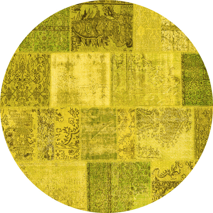 Round Patchwork Yellow Transitional Rug, con2907yw