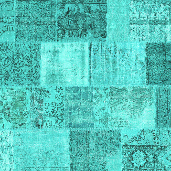 Square Machine Washable Patchwork Turquoise Transitional Area Rugs, wshcon2907turq